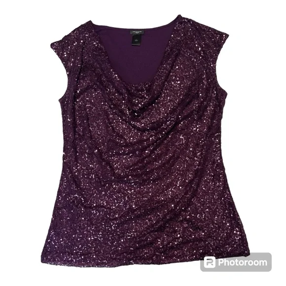 Ann Taylor size large women’s purple sequin scoop neck sleeveless top - Picture 1 of 10